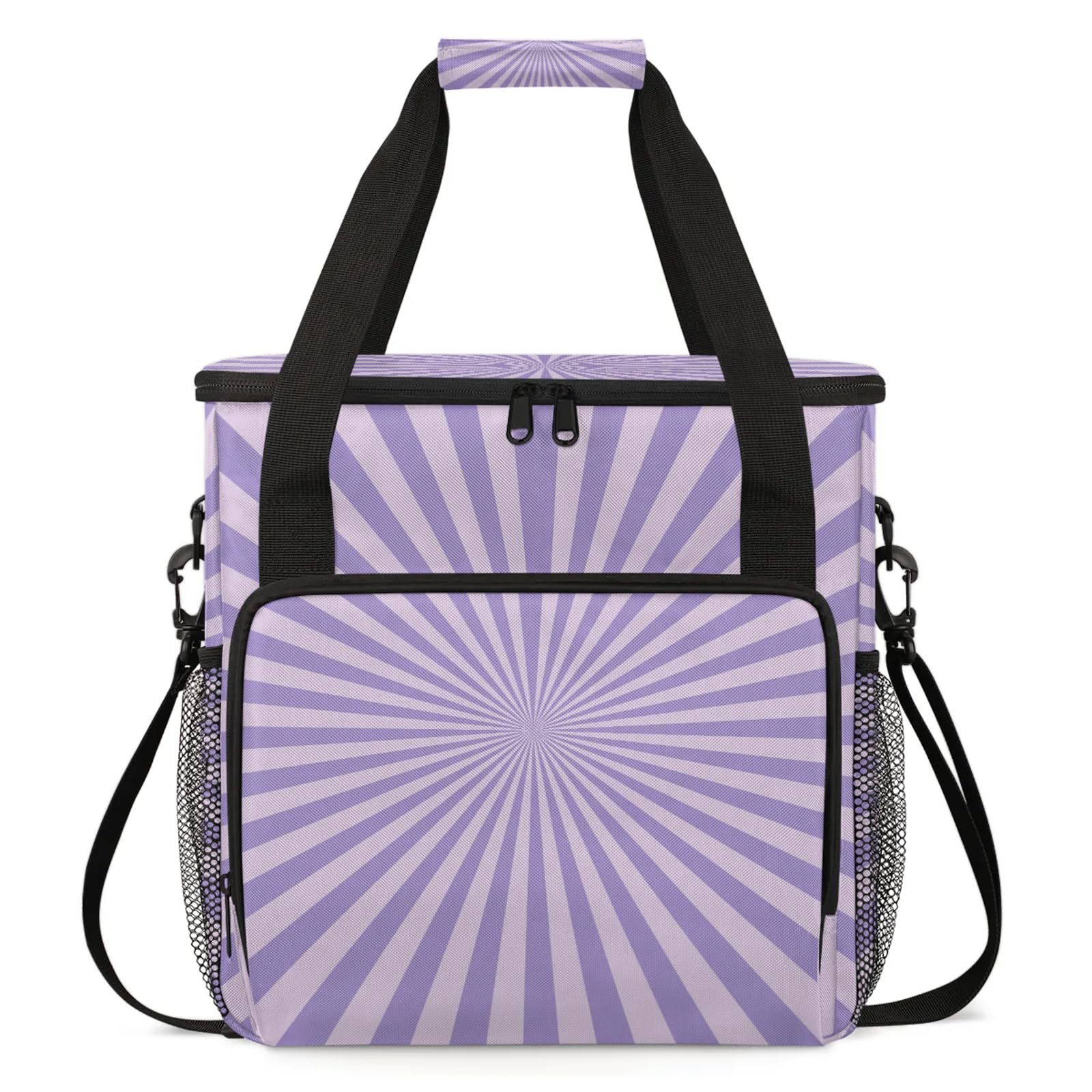 Adornori Purple Striped Travel Coffee Maker Carrying Bag, Large Organizer Storage Tote Bag Insulated Reusable Cooler Grocery Bags
