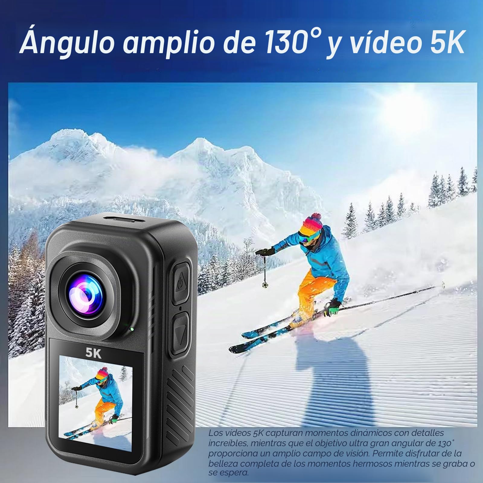 Cámara de Acción 5K Mini Cámara Corporal POV, Subacuática Impermeable 30m/EIS Pantalla Táctil /Imagen Clara,Body Cam Accesorios Multifuncionales WiFi para Ciclismo, Viajes,Caminatas + Tarjeta 64GB