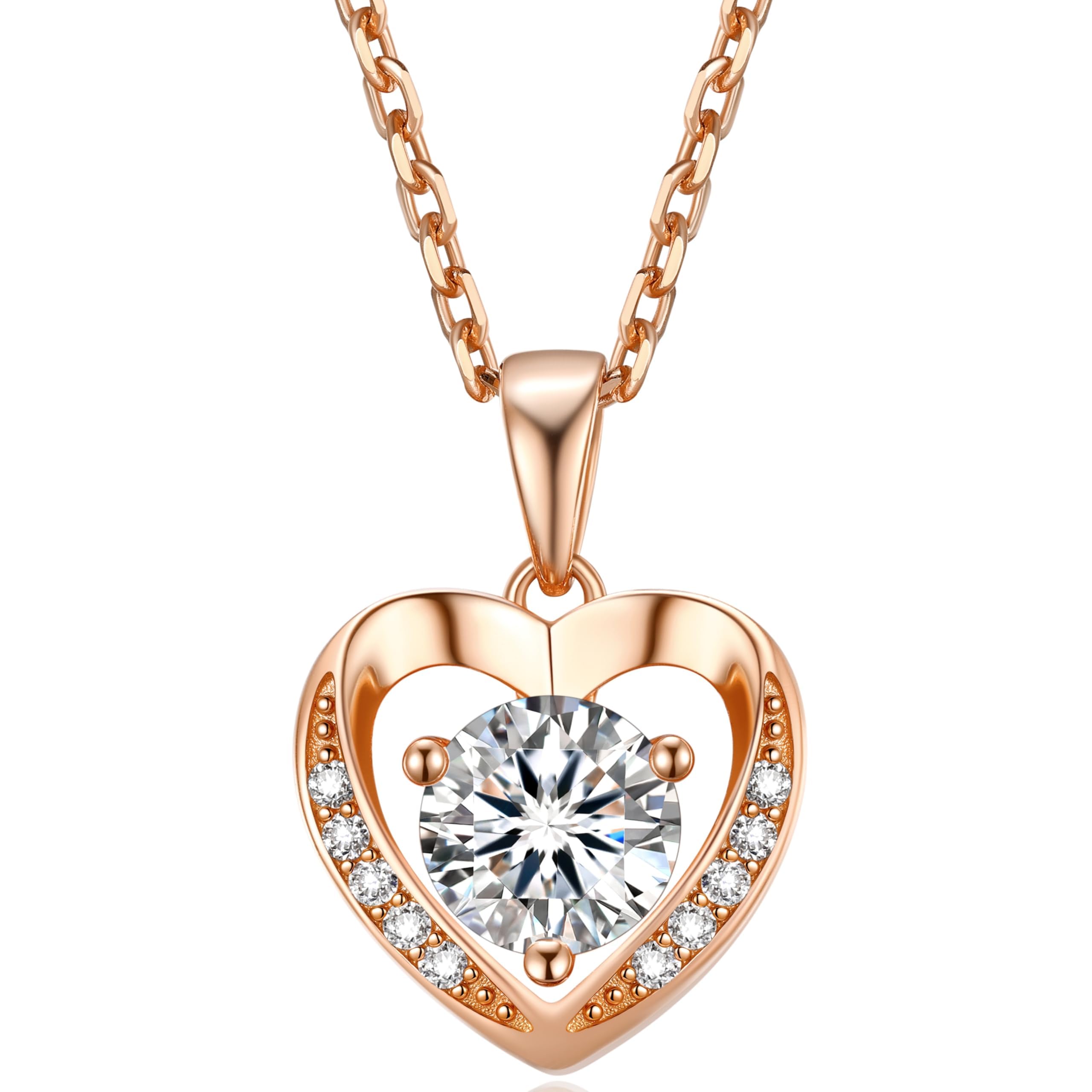 MomentWish Halskette Damen Silber 925, 1-2 Karat Moissanite Kette Rosegold Schmuck Damen Herz Silberkette mit Anhänger Geschenkbox Weihnachten Liebes Geschenk für Frauen Freundin