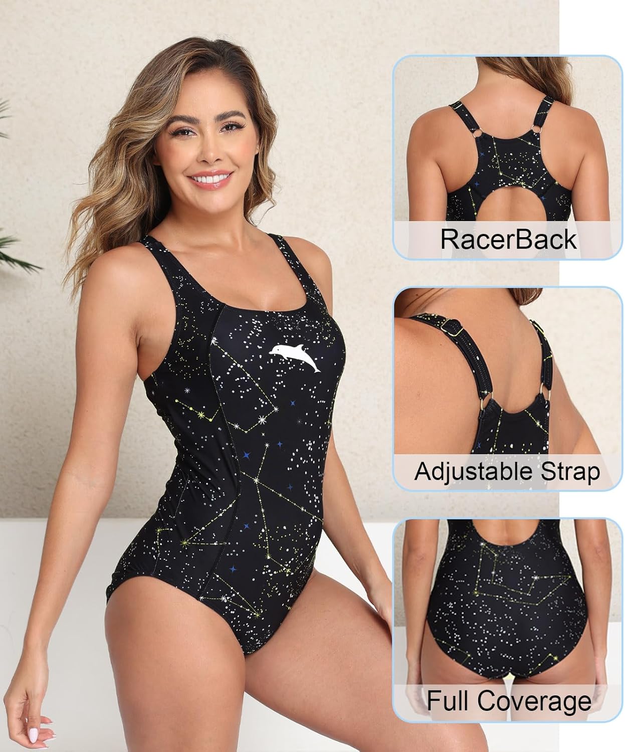 Halcurt Women's Athletic Swimsuit Adjustable Strap One Piece Swimsuit Racerback Bathing Suit - Image 5