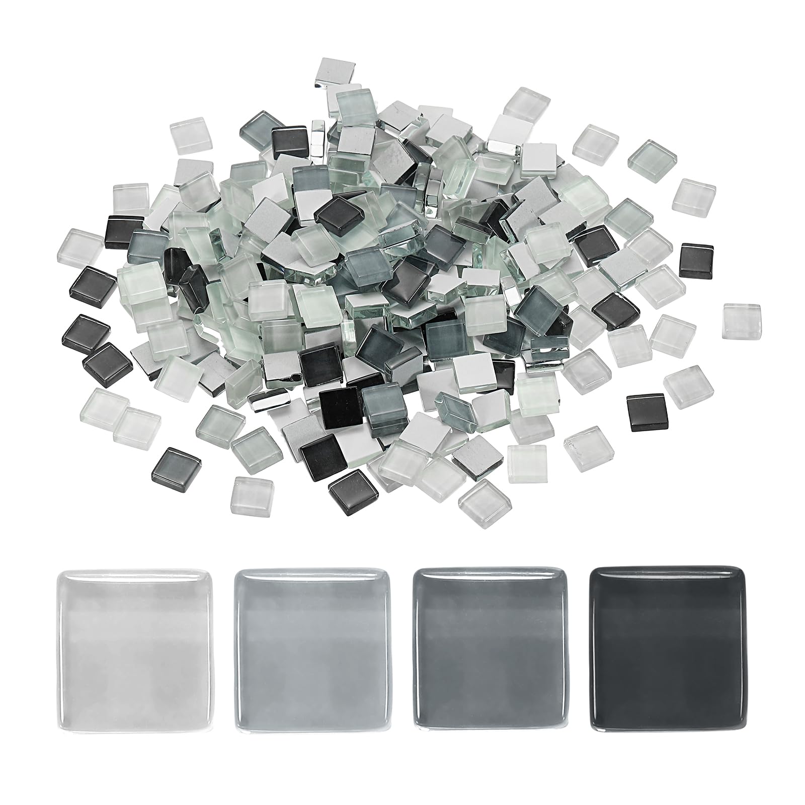 sourcing map 300Pcs Glass Mosaic Tiles 300g Square 10x10mm Gray Black