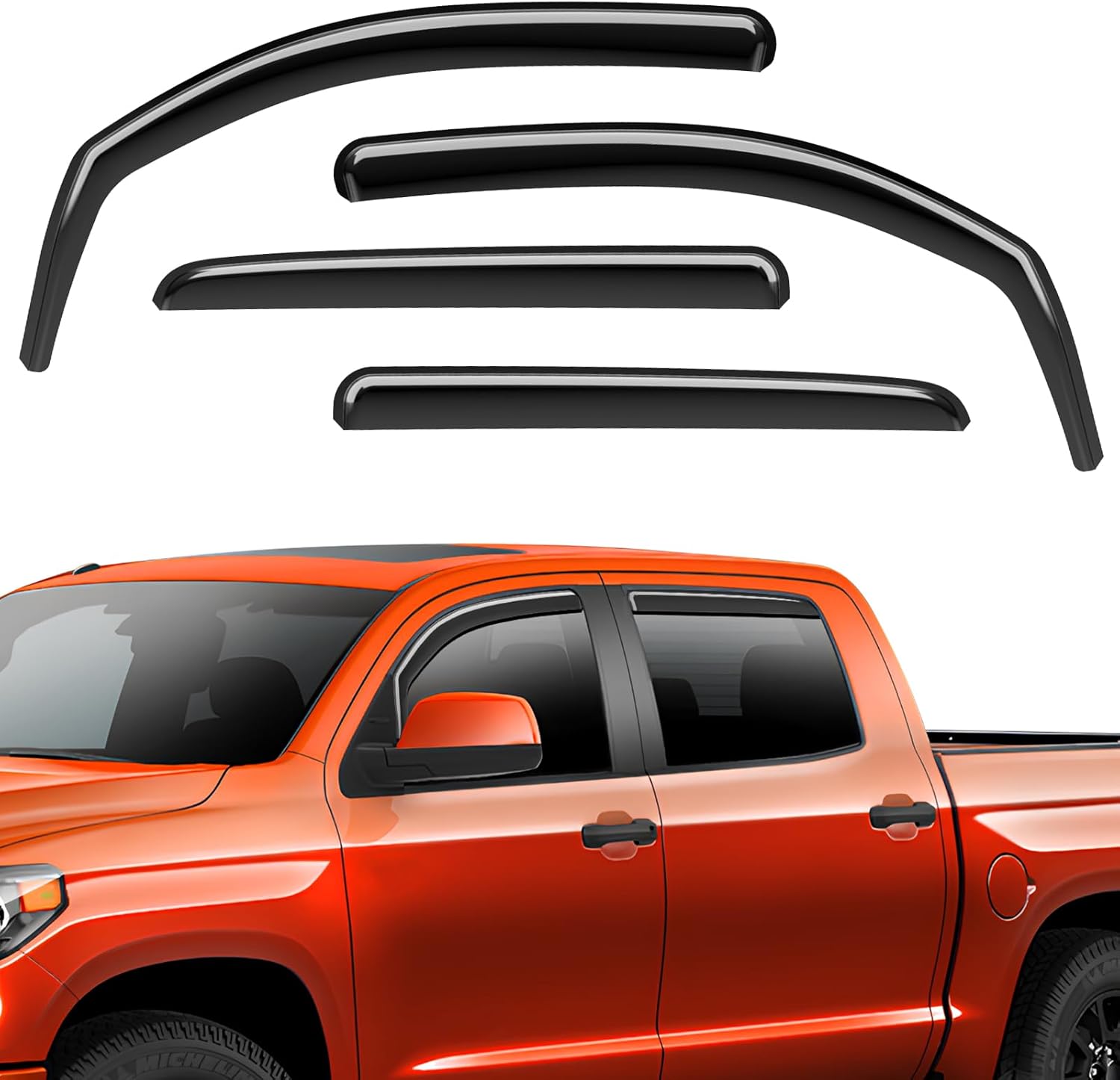 ACLONG in-Channel Rain Guards Black Window Visor Compatible with Toyota Tundra Crew Cab 2007-2021 Side Shatterproof Sun Rain Visors, Window Deflectors, 4-Piece Set