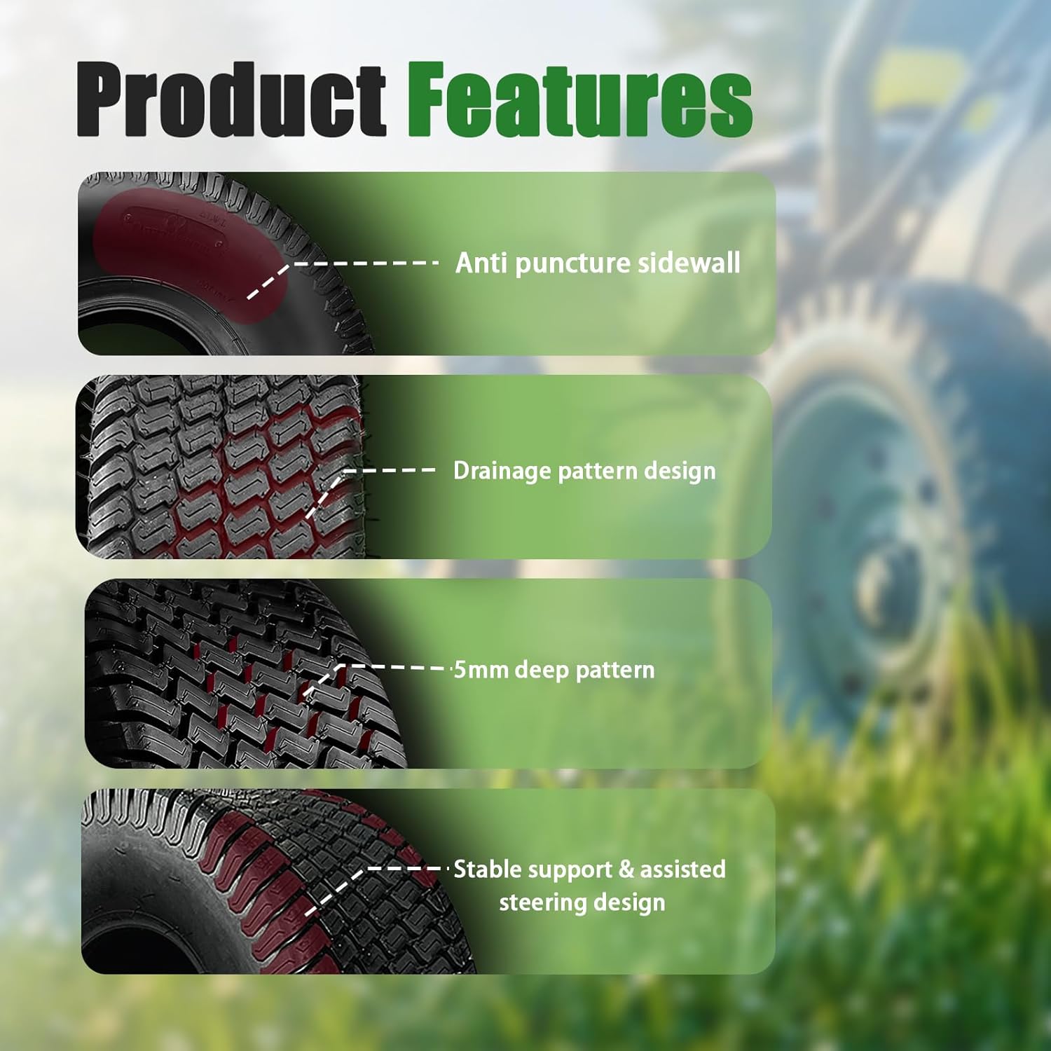 TRIPOWER 18x9.50-8 Lawn Mower Tires - 18x9.50x8 Tires for Garden Tractor and Golf Cart, 4PR Tubeless, 1040 lbs Capacity, 1 Pack