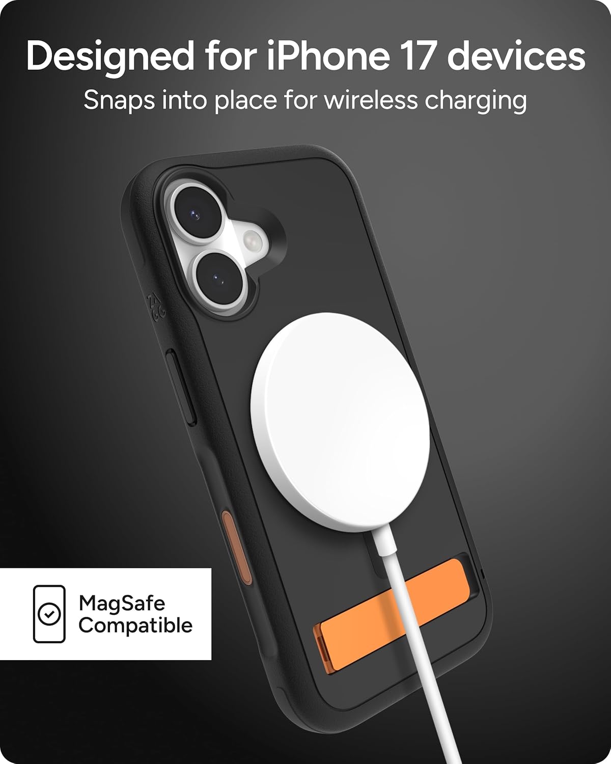 ZAGG Sedona Snap Case with Kickstand for iPhone 17 - Flood Black, Drop Protection (13ft/4m), Multi-Layer Protection, with Camera Button, MagSafe Phone Case with Impact-Absorbing Bumpers - Image 5