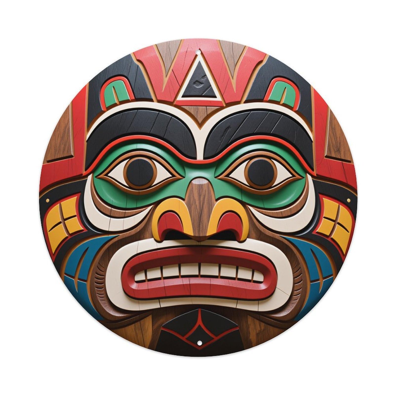 Colorful Tribal Mask Design Pattern Round Tin Sign Vintage Style Metal Sign Home Bar Garden Wall Plaque Decor Metal Poster 8x8 Inch