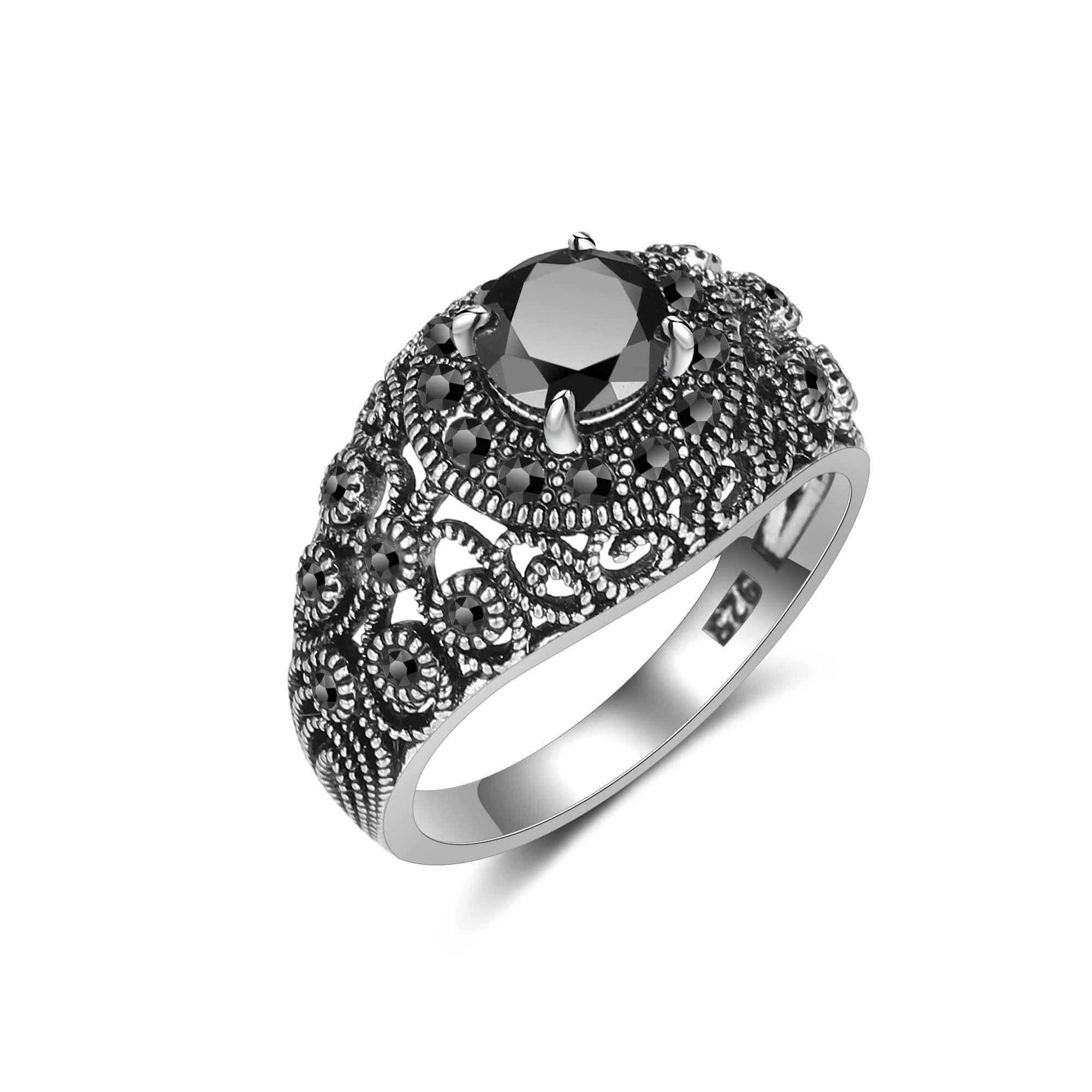 MytysCrossover Statement Rings for Women-Silver Plated Marcasite Band Ring-Vintage Chunky Cocktail Rings Jewelry Gift