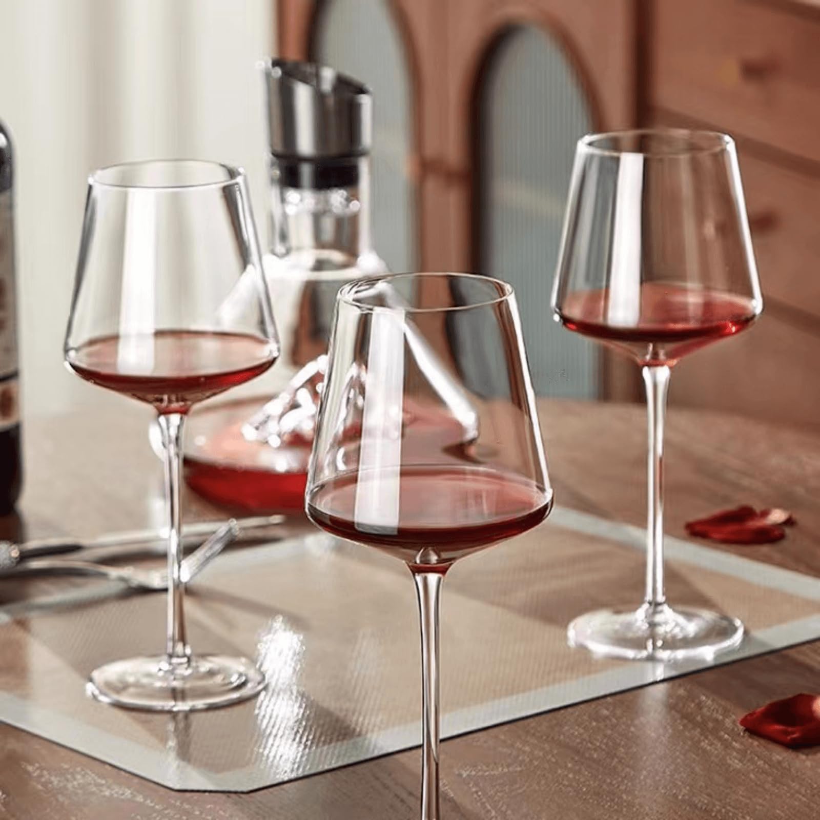 Copas de vino tinto de cristal, copas sopladas a mano de 18 onzas, vidrio transparente de tallo largo para degustación de vino tinto y blanco, boda, fiesta (6pcs)