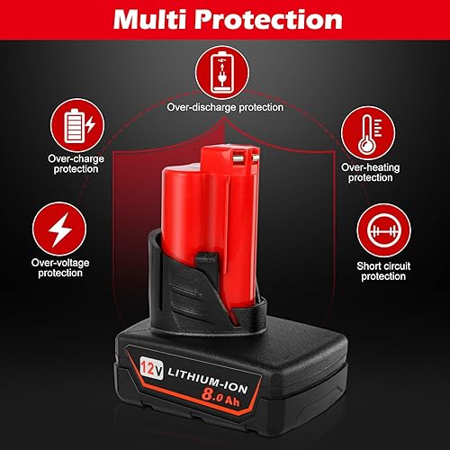 Miniatura 3 de Yookoto Batería M12 de 12 V para Milwaukee batería de repuesto de 8.0Ah compatible con la batería Milwaukee M12 48-11-2460 48-11-2411 48-11-2425