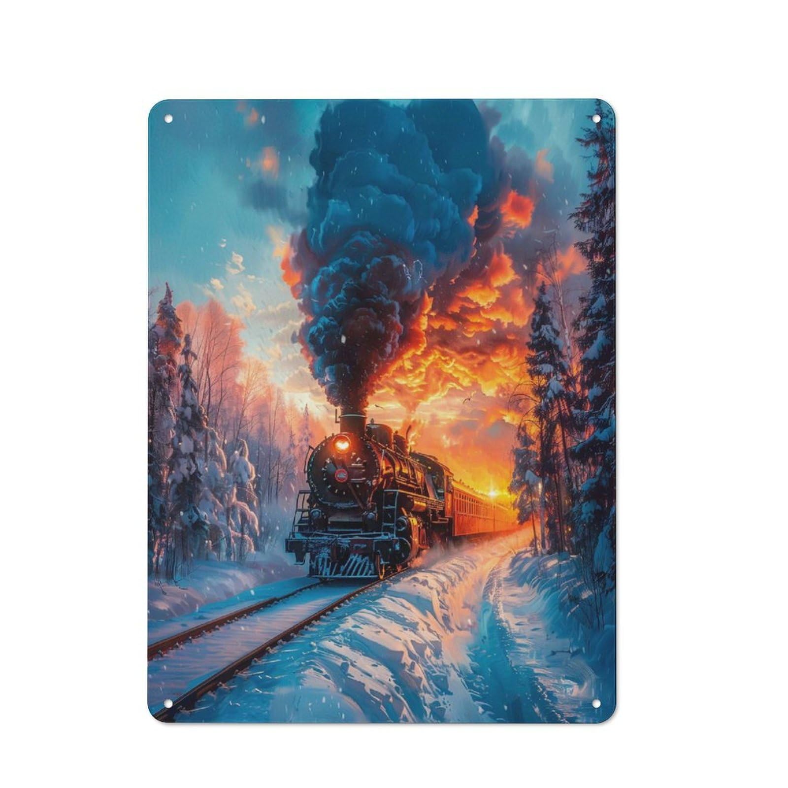 Junmoney Steamtrain Sunset Metal Plaque 40X30cm With For Hallway Wall, Rustic Decor, For Garage, Workshop And Man Cave Decoration