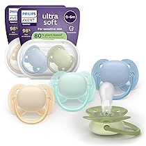 Philips Avent Ultra Soft Pacifiers – Design ortodontico, per neonati 0-6 mesi, scudo flessibile, tettarella simmetrica in morbido silicone, senza BPA, confezione da 4, SCF091, 50