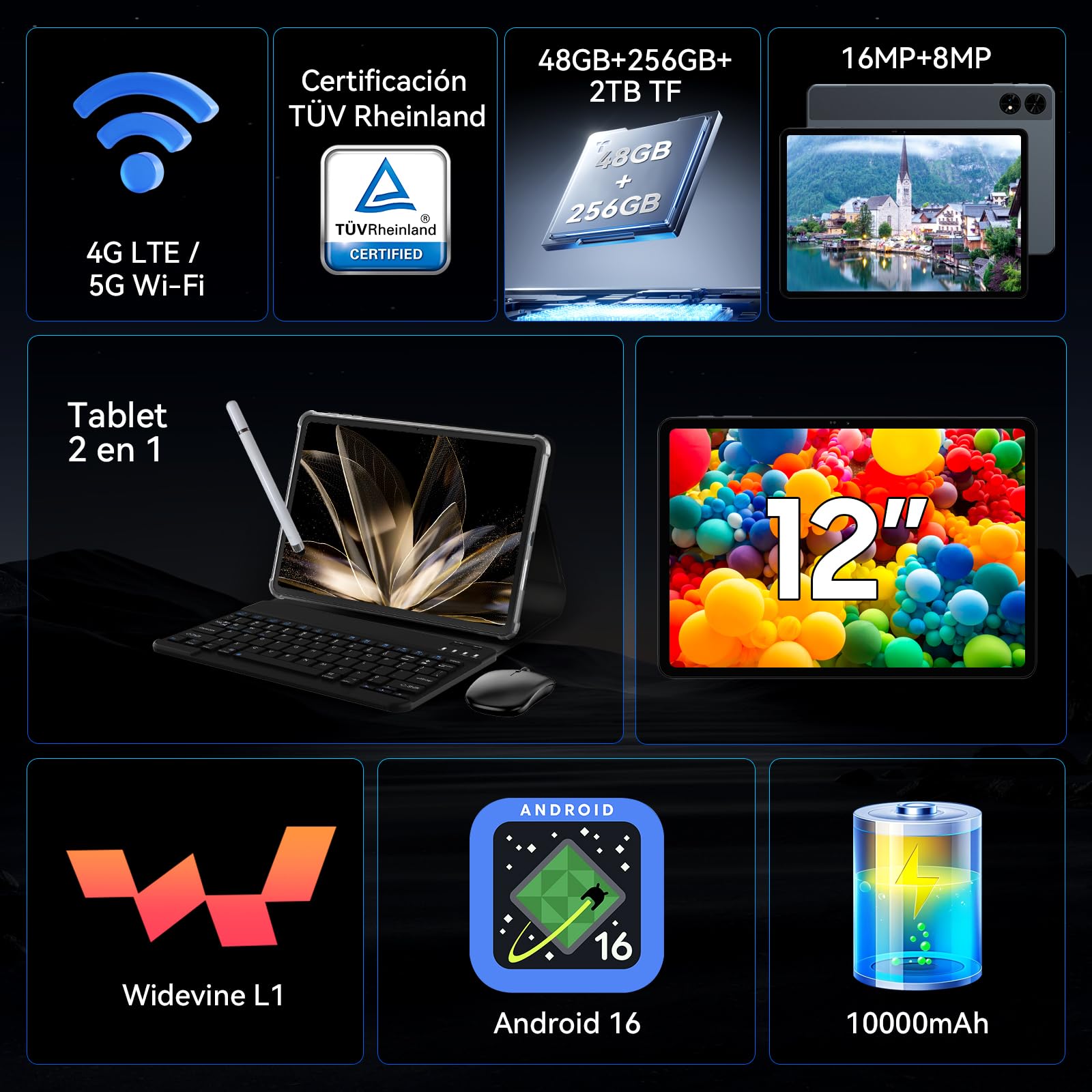 Visita la tienda de TABWEE TABWEE T60 Tablet 12 Pulgadas con Teclado - Android 16, 48 GB+256 GB, 10000 mAh, 16 MP+8 MP, 1600 * 2400 FHD+, Widevine L1, Gemini AI 3.1 Pro, Face ID, GPS, Tablet 4G LTE (4 Años de Garantía) in use
