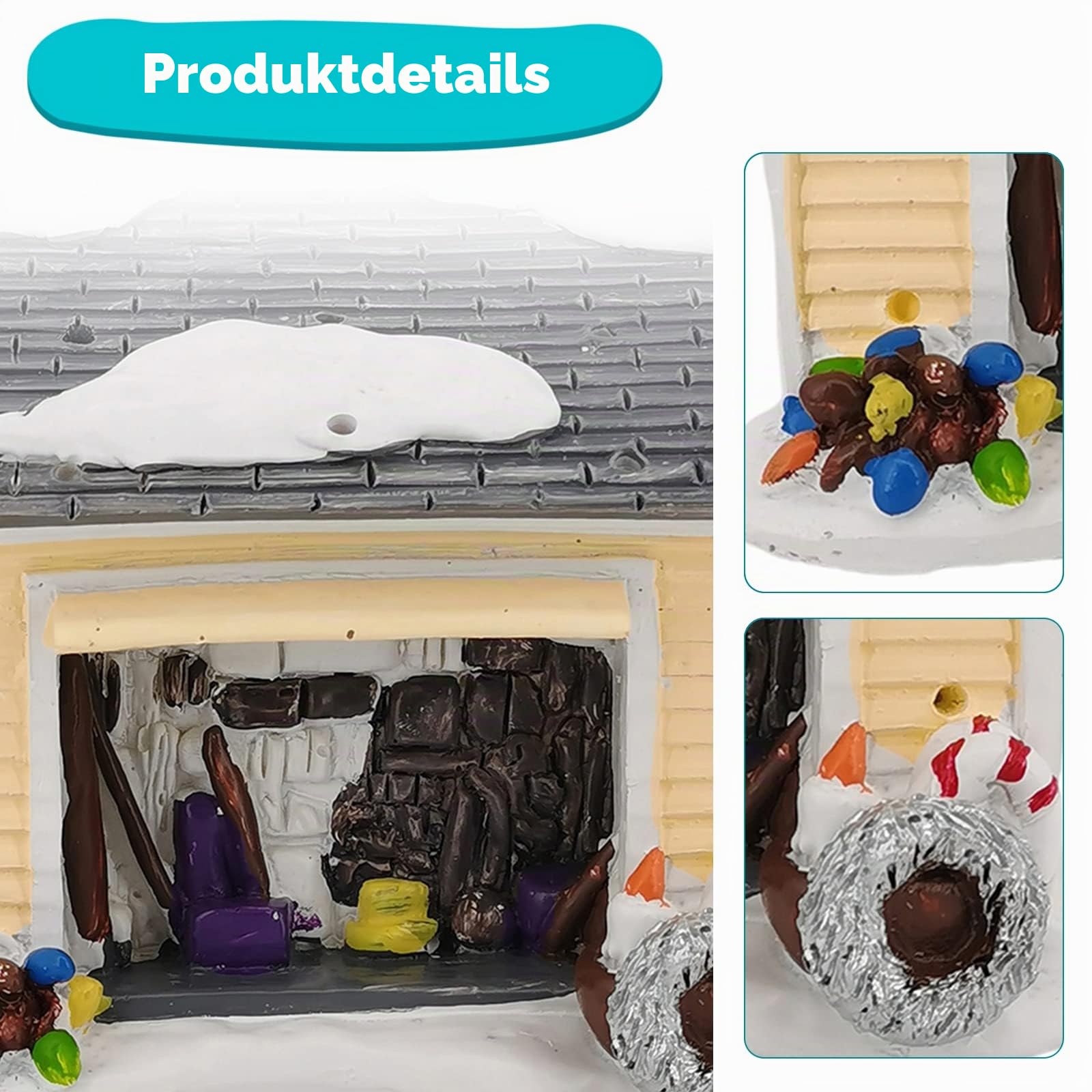Fenteer Weihnachten Schneedorf LED Ornamente Statue Kunst Landschaft Dekoration Geschenke Miniaturhaus 12,5x10x10cm