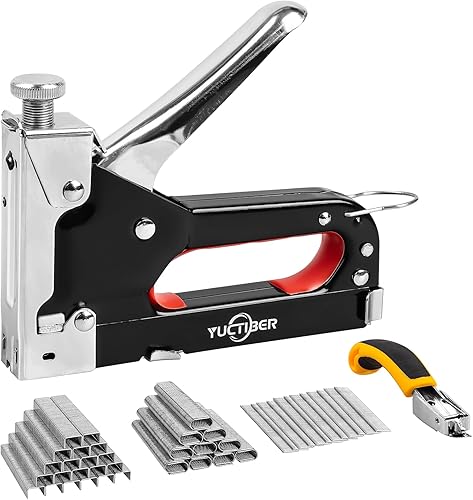 Yuctibr Pistola de grapas para tapicería resistente, pistola de grapas 3 en 1, manual, resistente con removedor de grapadoras y 3000 grapas para