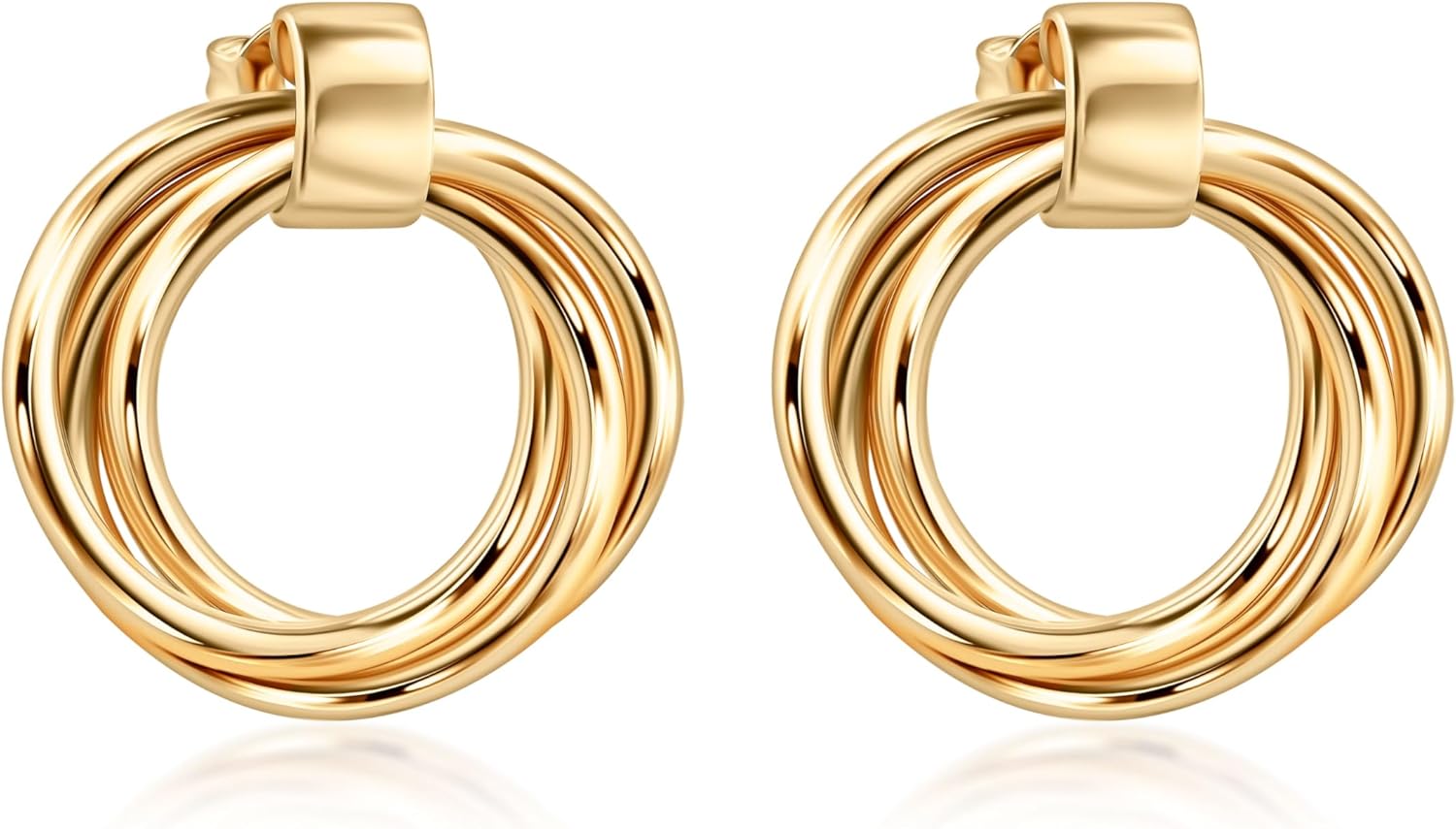 Barzel 18K Gold Plated Minimalist Triple Hoop Earrings, Dainty Dangling Style, Made in Brazil - Image 5
