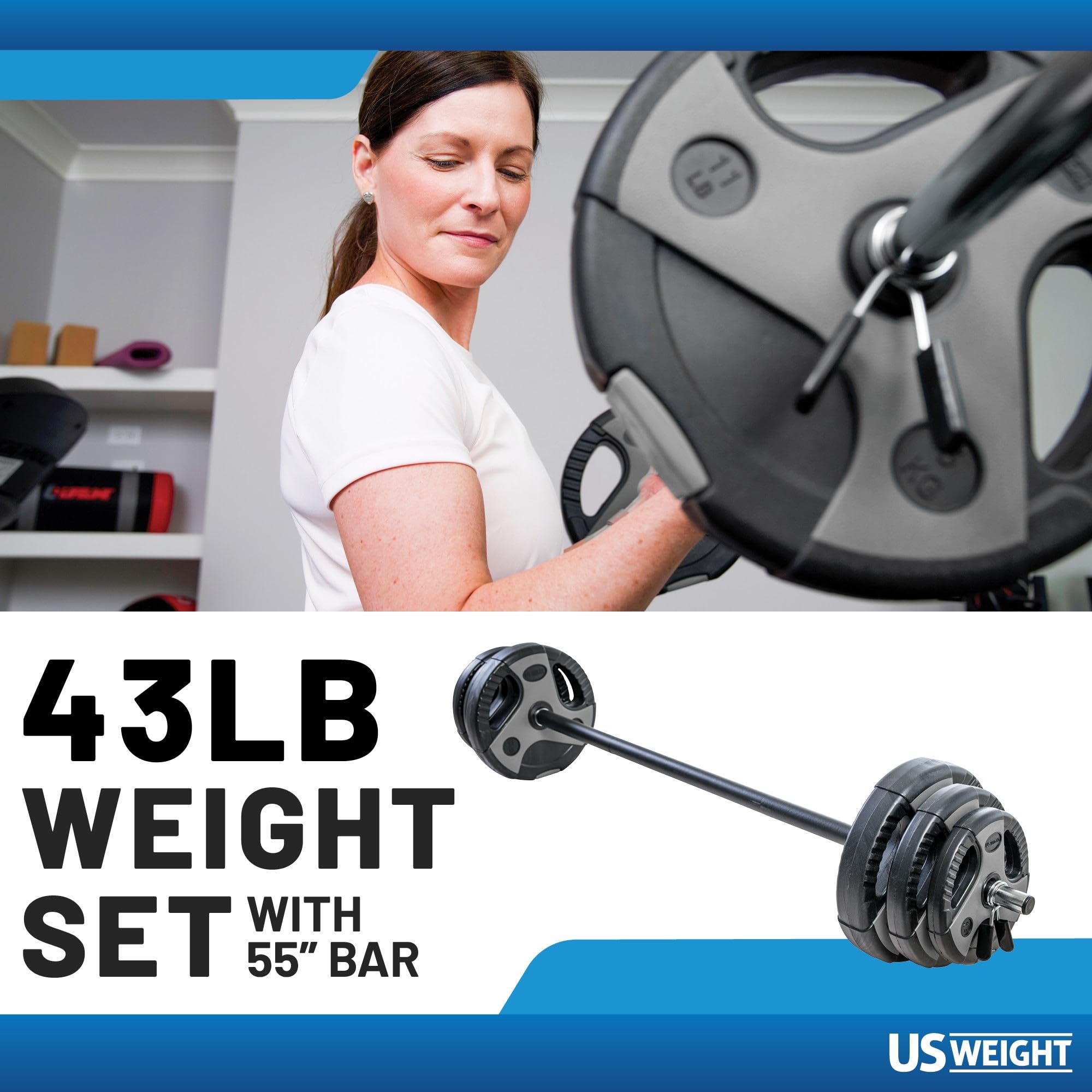 US Weight Zestaw ciężarków sztangi 19,5 kg z regulowanym drążkiem 140 cm - sprzęt do treningu siłowego domowej siłowni - szary