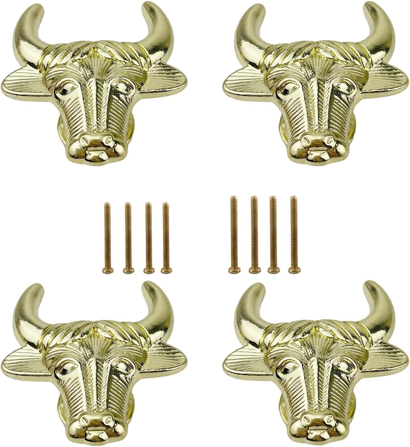 4pcs Ox Head Drawer Handles Zinc Alloy Single Hole Dresser Drawer Pulls Vintage Decoration Dresser Drawer Knobs for Bathroom Drawer Door Hardware (Gold)