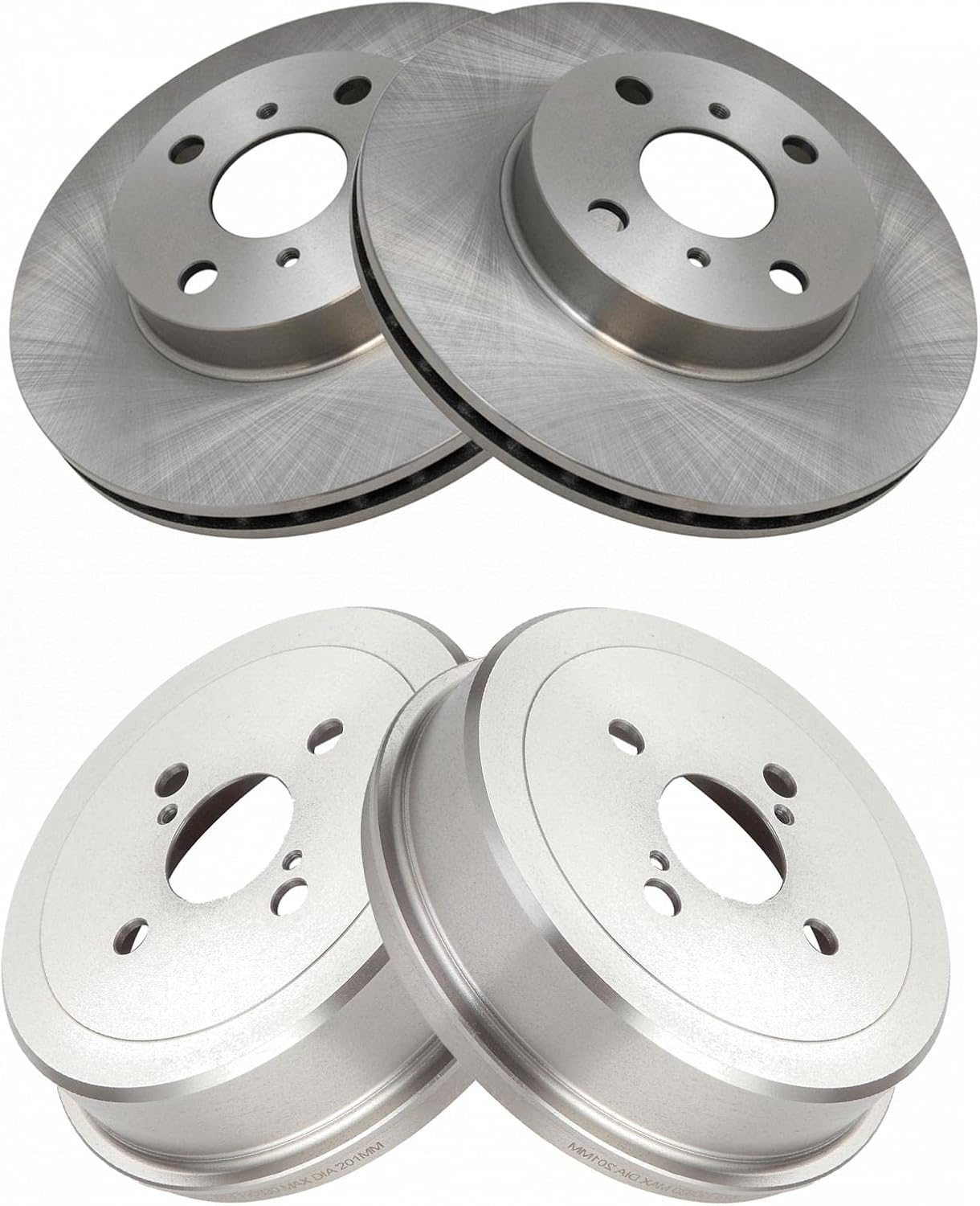 TRQ Front Rear Brake Rotor Drum Set Compatible with 1993-1997 Geo Prizm 1998-2002 Chevrolet Prizm 1993-2002 Toyota Corolla