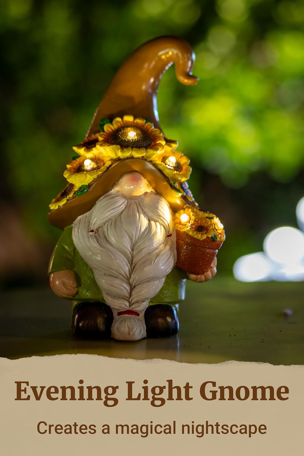 Solar Garden Gnome Statue, 7.67 Inch Resin Gnome Outdoor Decor for Yard, Backyard, Patio, Porch, Lawn; Garden Decor, Gnome Gifts, Birthday Gifts for Grandma Mom Women - Image 3