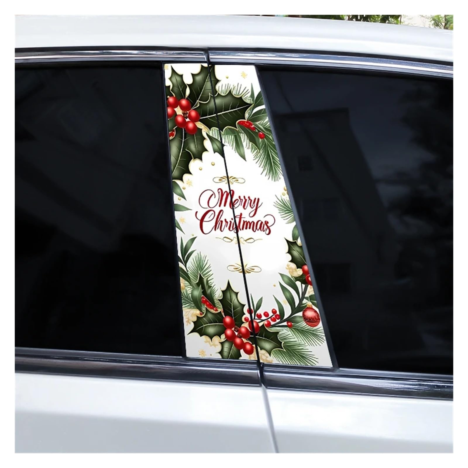 Car Side Decals 2pcs Christmas Bow Cedar Blue Butterfly Gift Tree Car Doorpost Vinyl Decal Sunscreen Self-Adhesive B-Pillar Stickers(Style D)