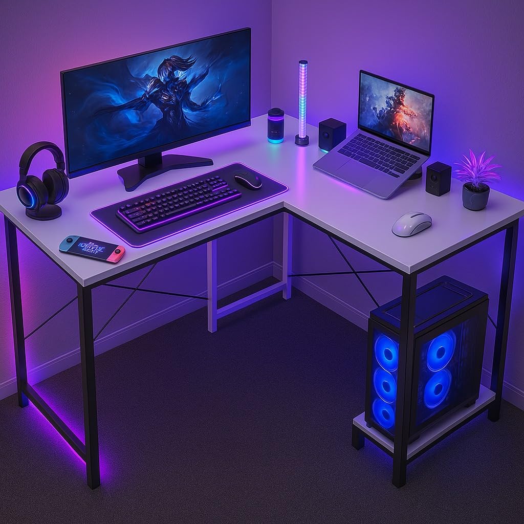 Callas L Shaped Computer Desk - Gaming Corner 50 Inch PC, Computer Corner Desk, Writing Workstation with Wooden Desktop CPU Stand for Home, Office, Room & Small Space (White - ST-22 White(R))