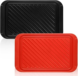 2Pcs Grill Tray, Raw Meat Marinade and Finished Deli Grill Tray, Melamine Food Serving Tray, Black and Red, for Home Grilling, Hotpot Preparation, Defrosting Frozen Meat