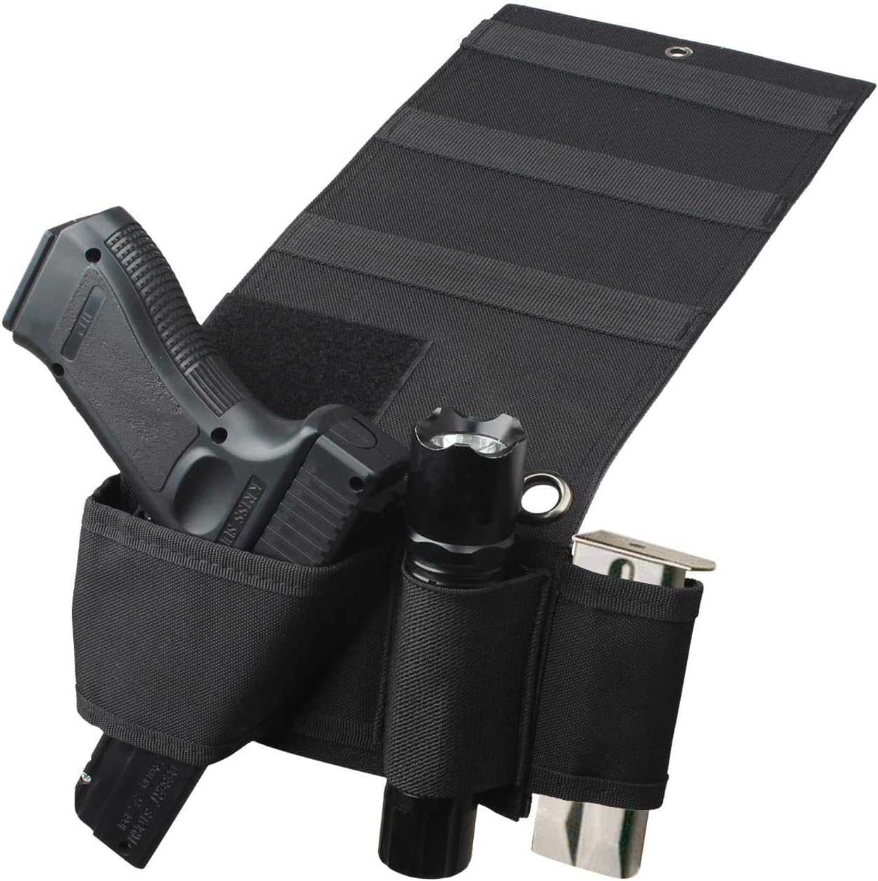 Adjustable Universal Versatile Gun Holster,Bedside Holster Bed Pistol Holster for Mattress Bedside Seat Vehicle Car Home Office Handgun Pistol Holder with Magazine Flashlight Loop Pouch