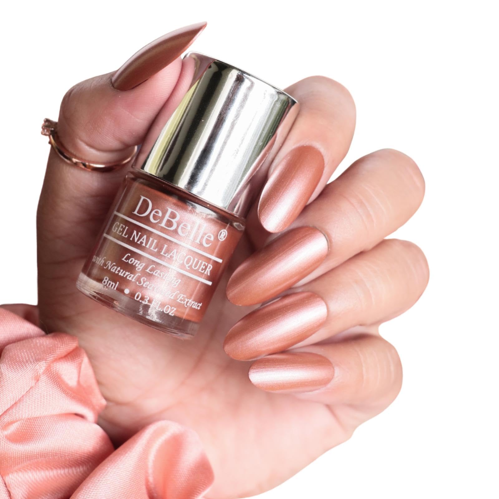 Gel Nail Polish Roseate Gold (Metallic Rose Gold Nail Paint)|Non UV - Gel Finish |Chip Resistant | Seaweed Enriched Formula| Long Lasting|Cruelty and Toxic Free| 8ml