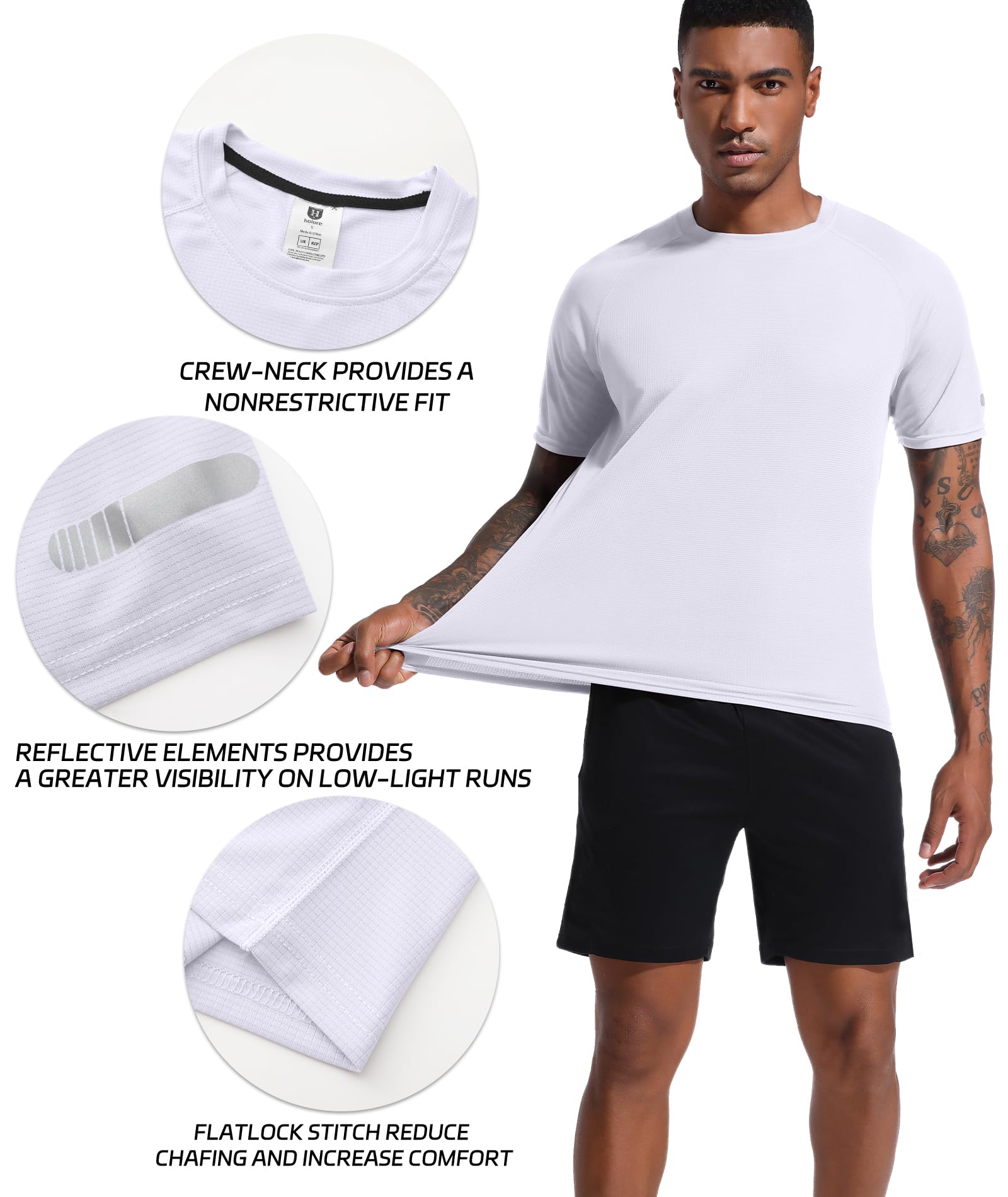 Holure Uomo 3 o 5 Confezioni di Magliette Sportive a Manica Corta Traspiranti e ad Asciugatura Rapida Camicia Fitness per Corsa e Allenamento