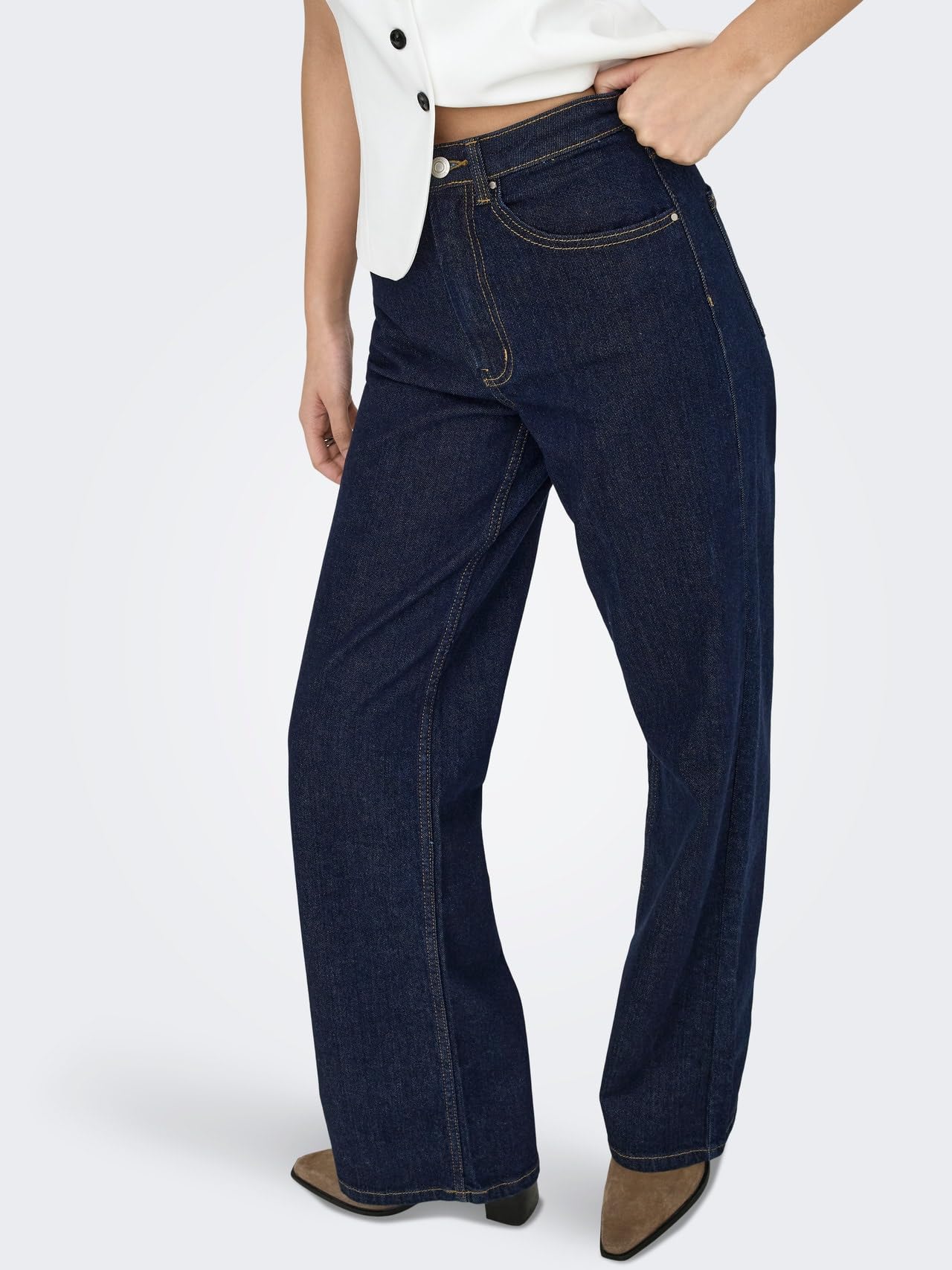 ONLY Jean à Jambe Large ONLJUICY Taille Haute Wide Leg Fit Jeans Dark Blue Denim 32 34 Dark Blue Denim (US) 32 / L34