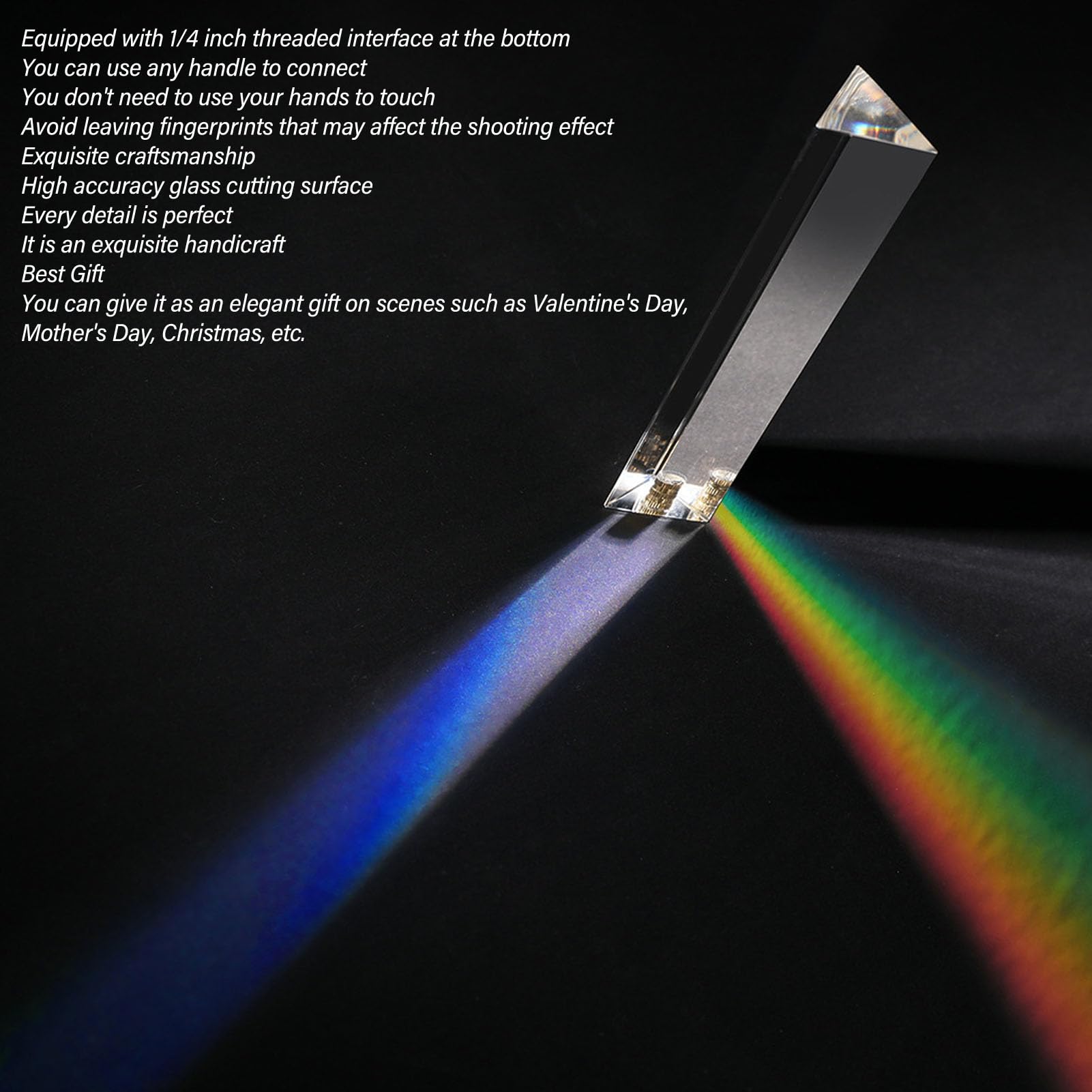 GlassPrism, Advanced Material, Sparkling, Exquisite Craftsmanship, 1/4 Inch Threaded Interface, for Photography and Science