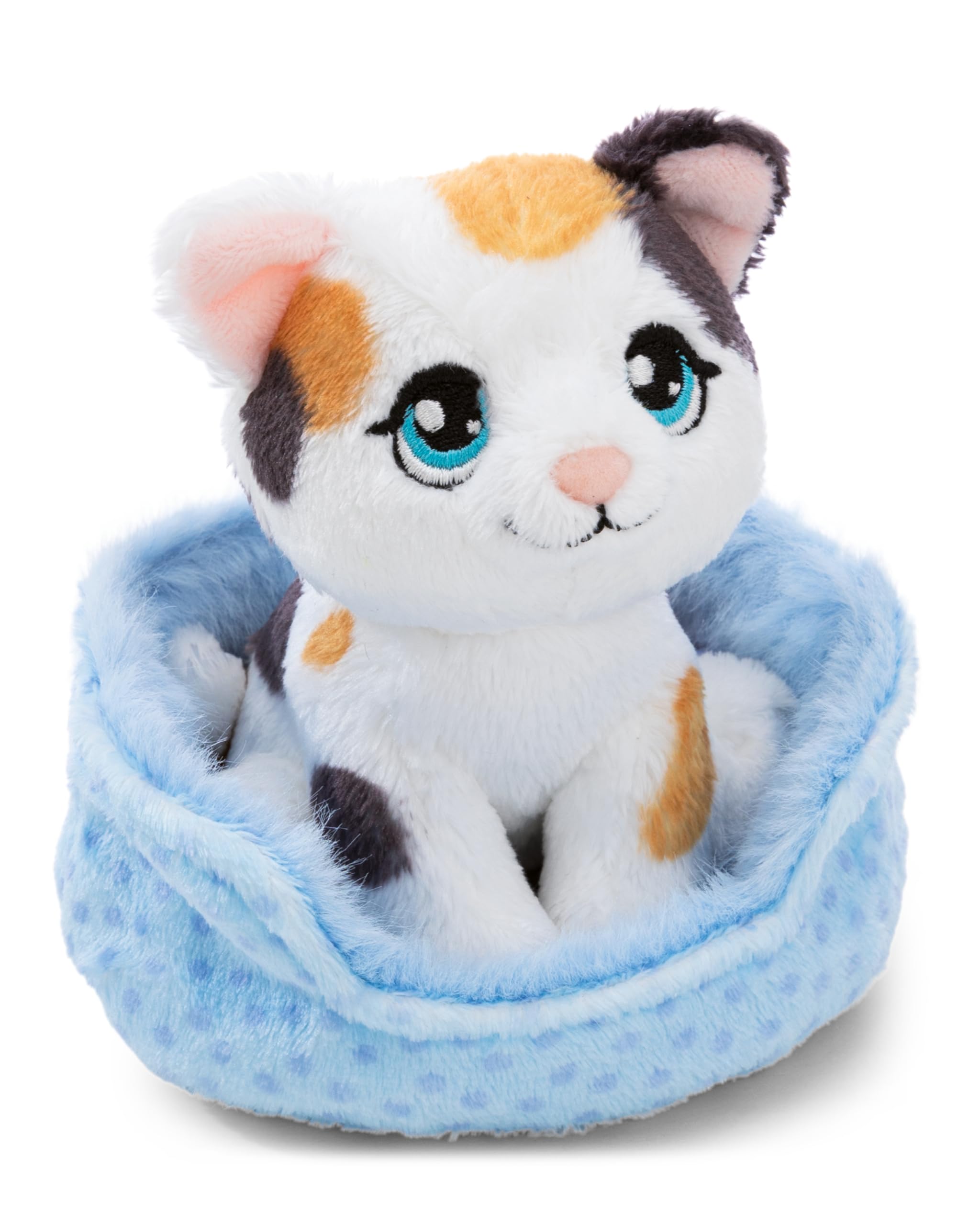 Nici Soft toy cat calico tri-coloured in basket, 12 cm - 63322 — image 1