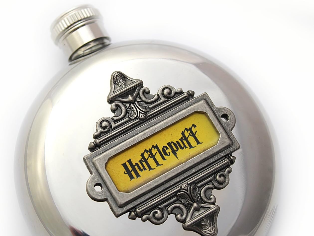Hufflepuff Harry Potter Inspired Round Flask with Glass Window 5 oz Stainless Steel by Harmless Habit