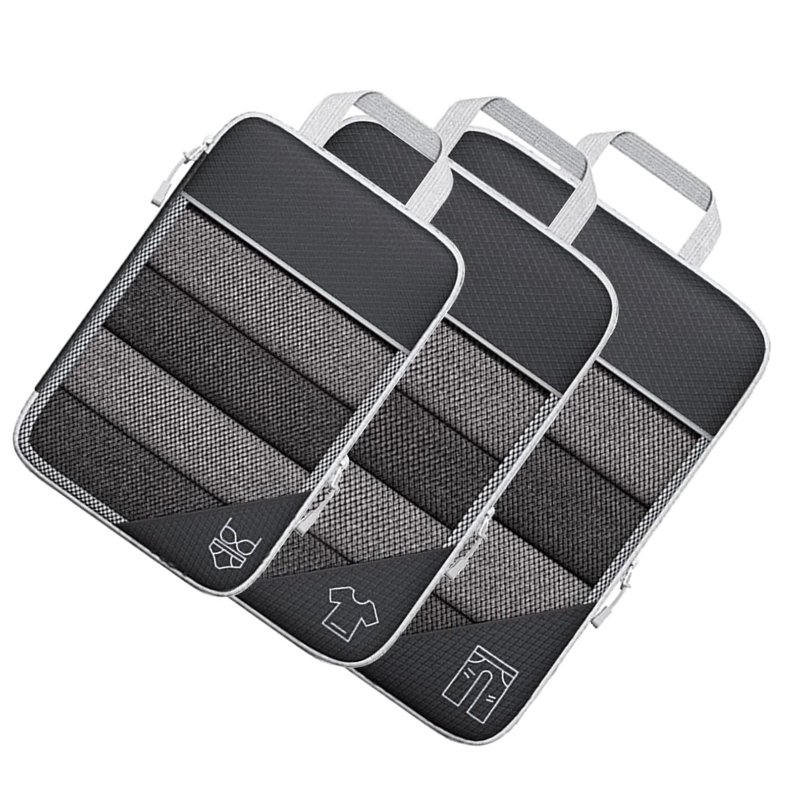 Ejoyous da Imballaggio a Compressione Cubi da Viaggio in Nylon Organizzatore da Viaggio 3 Pezzi Mesh Visibile Leggero Comprimibile Borse per Bagagli per Valigia da Uso Quotidiano Adulti (BLACK)