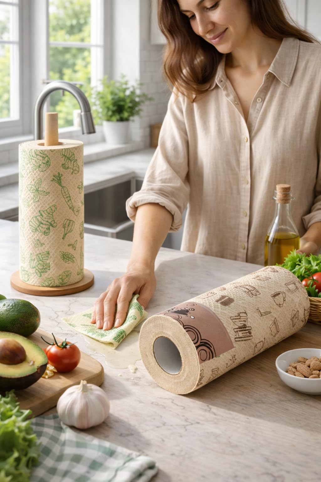 Reusable Bamboo Cleaning Paper Towel Roll (50 Sheets) Soft & Highly Absorbent Washable Up to 100 Times Eco-Friendly Kitchen Wipes Alternative to Paper Towels, Napkins, Dishcloths (Brown, Pack Of 1)-picture-12