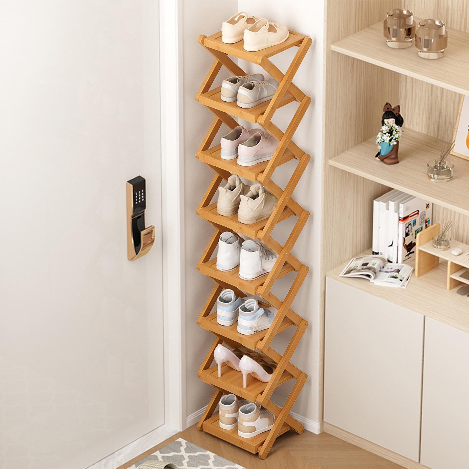 Scarpiere Pieghevole 8 Livelli, Scaffale Slim Autoportante | Scarpiere a Colonnina per Angolo, Casa, Appartamento, Camera, Studio, Dormitorio, Garage