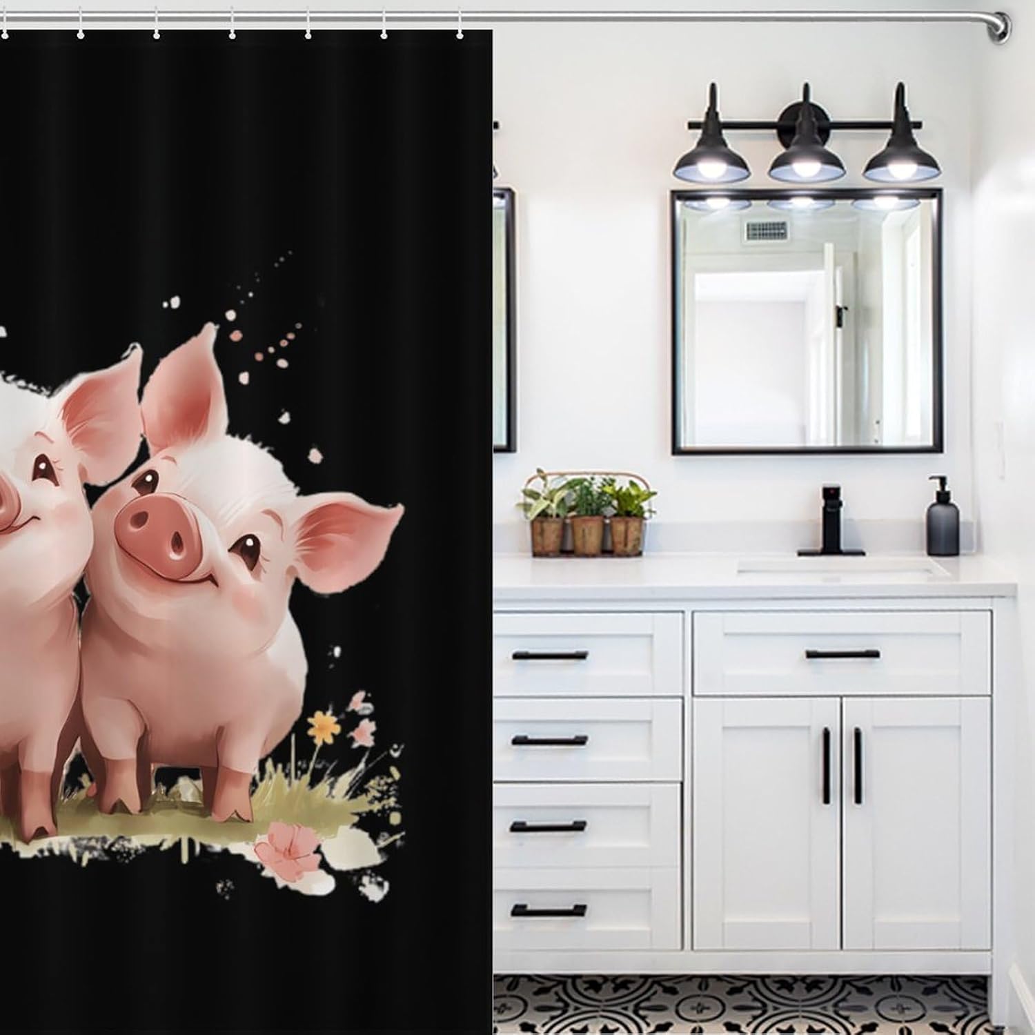 Cute Pigs Funny Shower Curtains Washable Bath Curtain Liner with Hooks for Bathroom Bath Tubs
