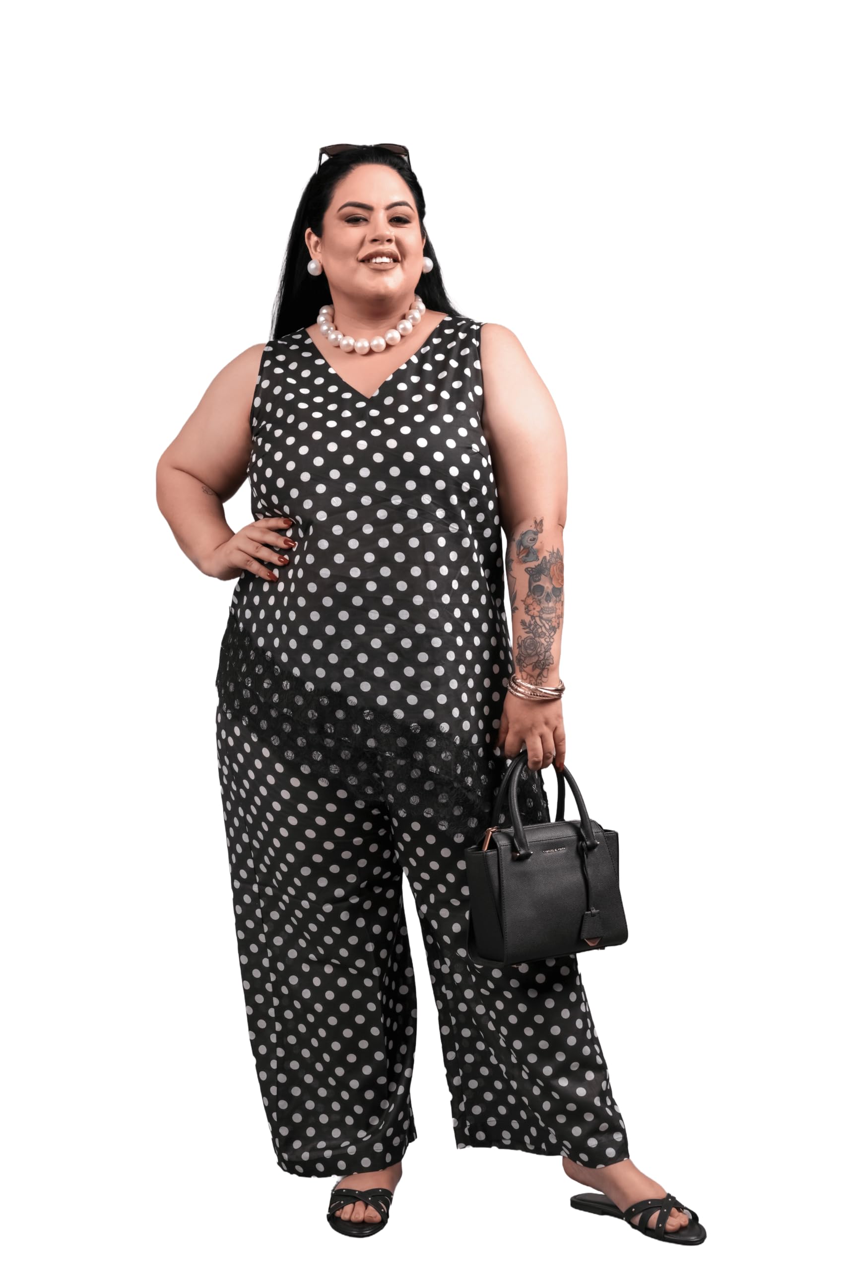 Noir Polka Co-Ord | Plus Size Comfortable Co-ord Set-image-19