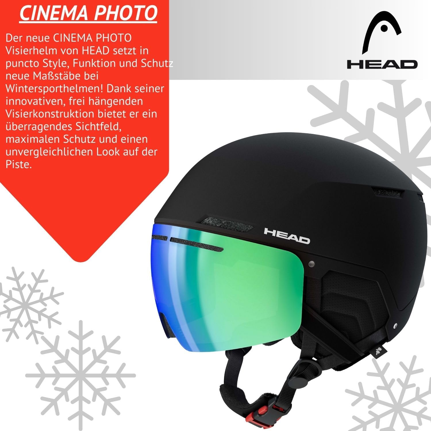 Skihelm Snowboardhelm Ski Snowboard Helm mit Visier - Head Cinema Photo - schwarz - Viesierhelm - mit optimiertem Belüftungssystem - Hartschalen Helm Skifahren Snowboarden