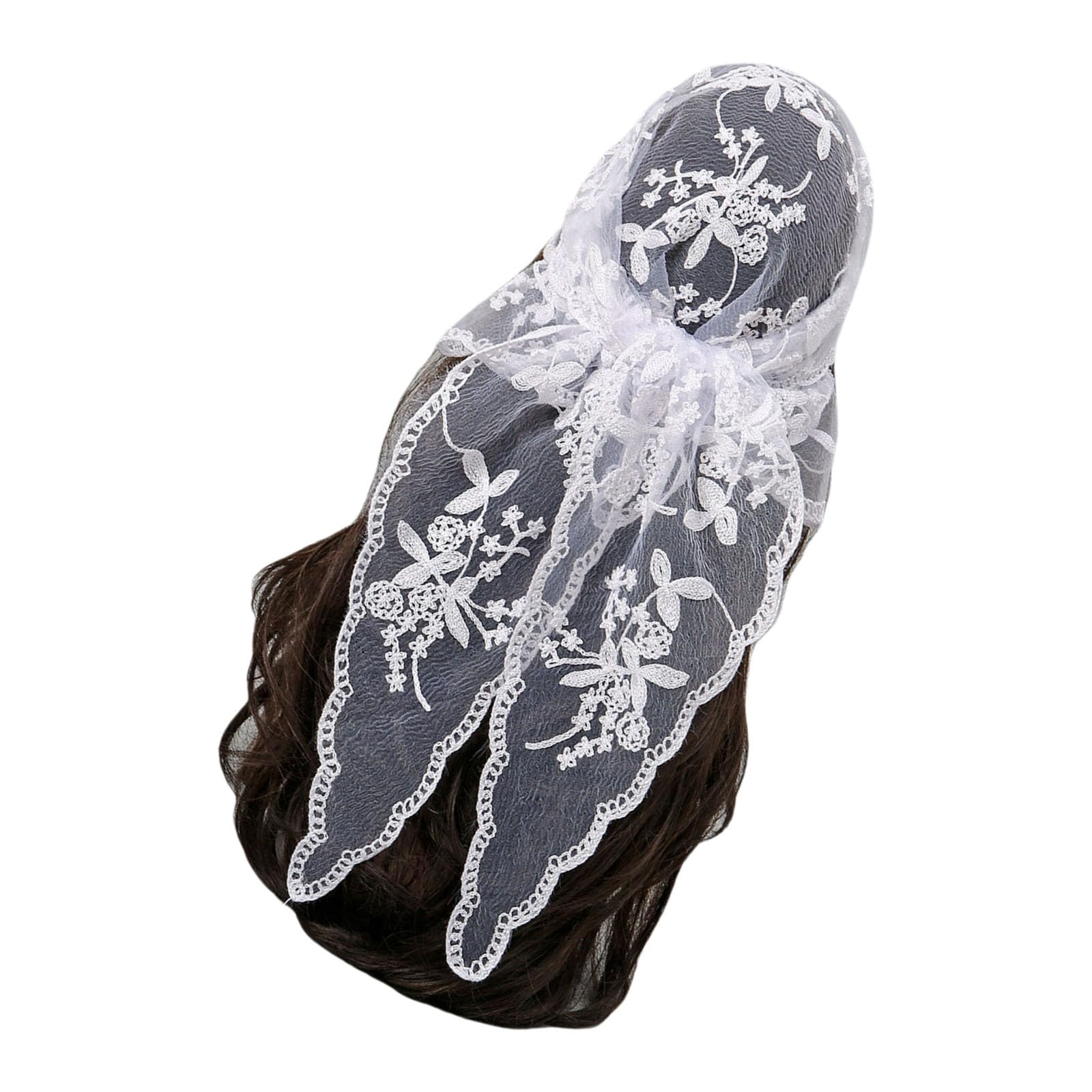 Zeizafa Women's White Embroidered Lace Triangle Scarf Flower Headband Lace Headscarf Bandana Headband Elegant Scarf Shawl 135X45cm For Woman