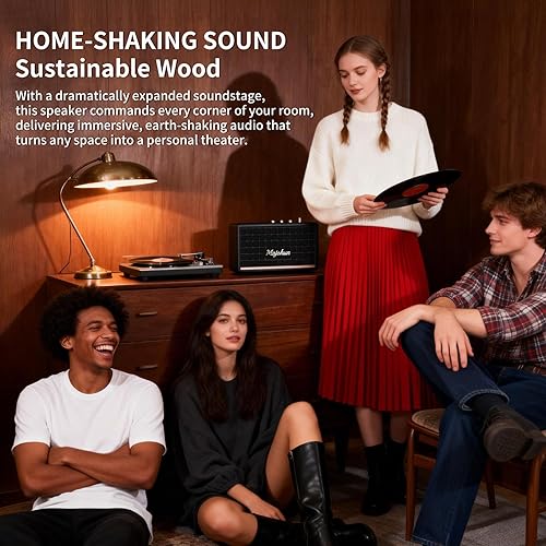 Miniatura 5 de Altavoz Bluetooth de madera de 100 W (pico) para el hogar, altavoz vintage con Bluetooth 5.4, par TWS, sonido estéreo con control de graves/agudos,