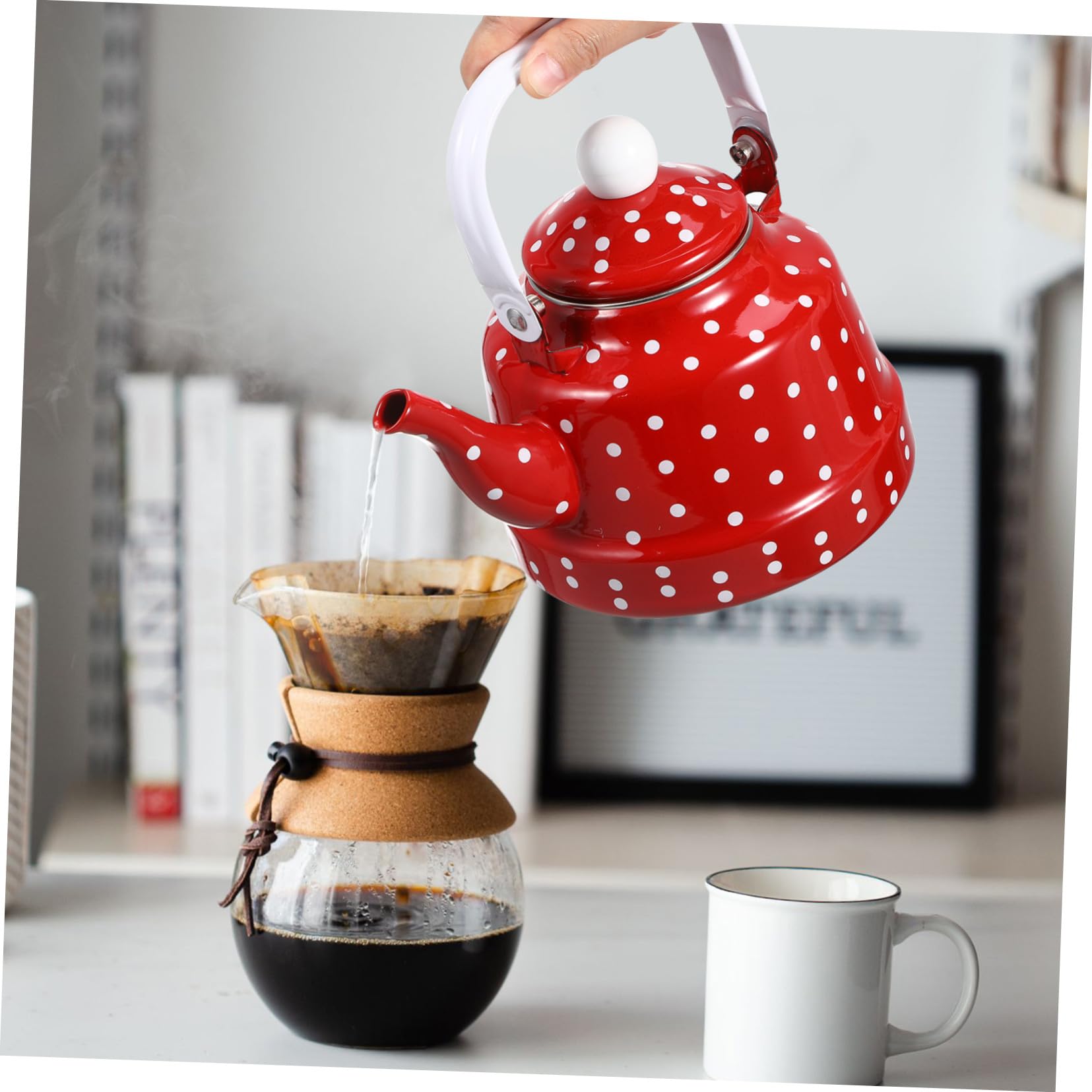 DOITOOL Tetera de Esmalte con Filtro para Infusiones Diseño Vintage Rojo con Puntos Resistente y Segura para Preparar Té Casa