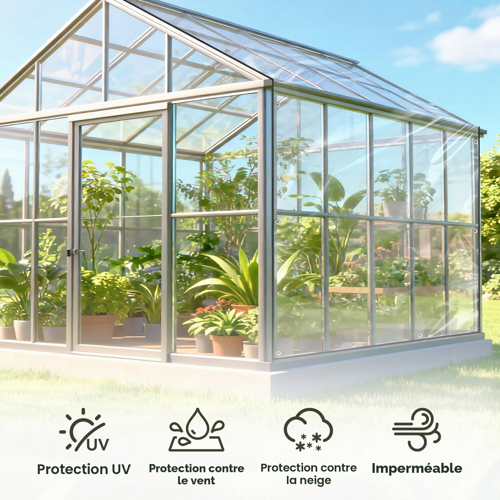 Bâche Transparente avec Oeillets, Bâche Imperméable en PVC, Couverture De Feuille pour Extérieure Plantes Jardin Terrasse Serre Gazebo, Indéchirable, 400g / m²