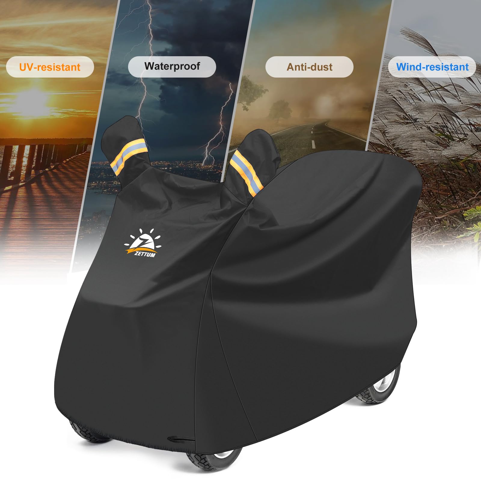Zettum Funda para scooter de movilidad de 142 cm, 600D, de poliuretano, resistente e impermeable, accesorios de cubierta de scooter eléctrico para exteriores, ajuste universal para la mayoría de