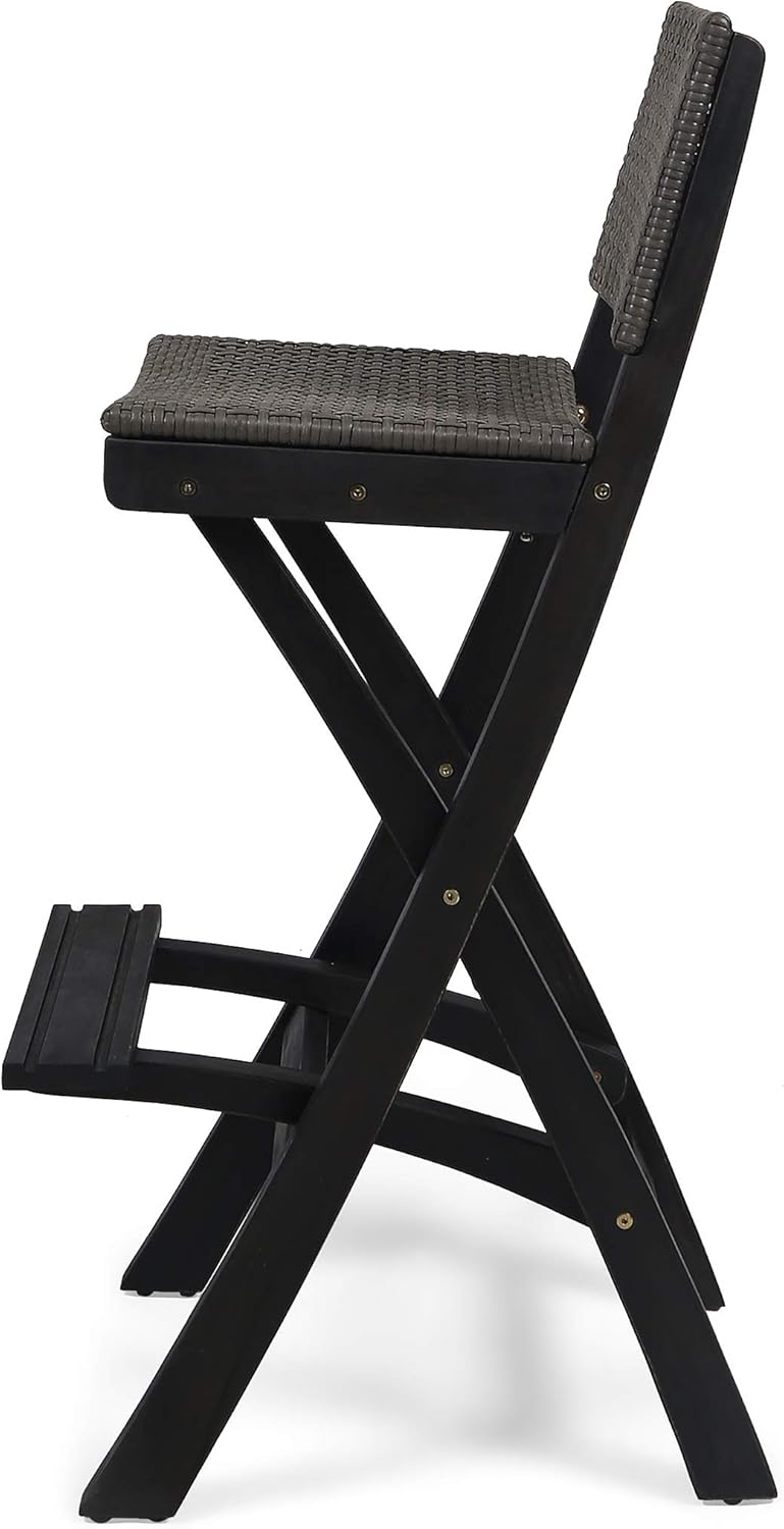 Great Deal Furniture Constance Outdoor Folding Acacia Wood Barstools (Set of 2), Dark Gray and Brown