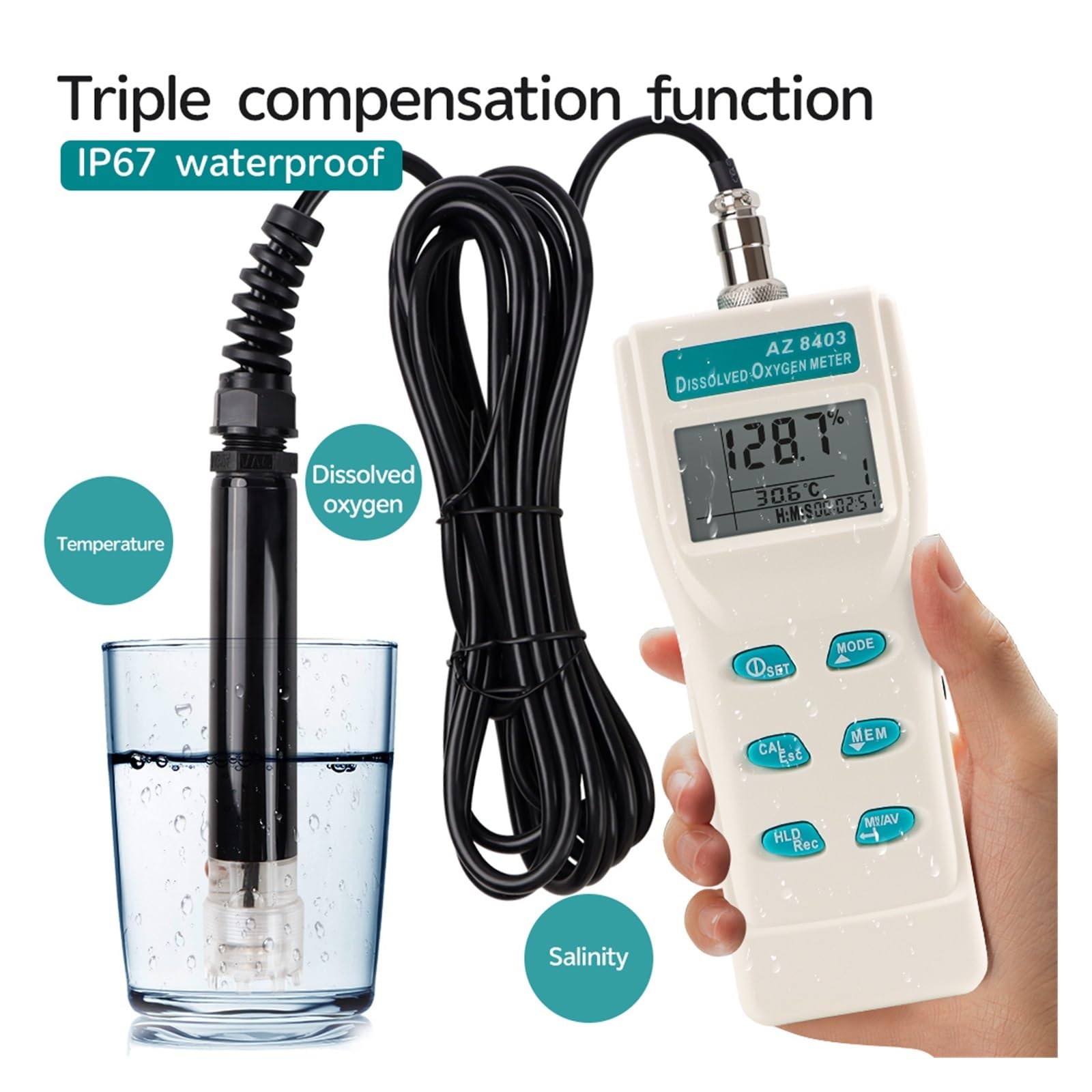 Probador Portátil De Oxígeno Disuelto AZ8403, Prueba De Oxígeno Disuelto En Agua, Probador De Oxígeno Disuelto For Acuicultura MedicióN Precisa
