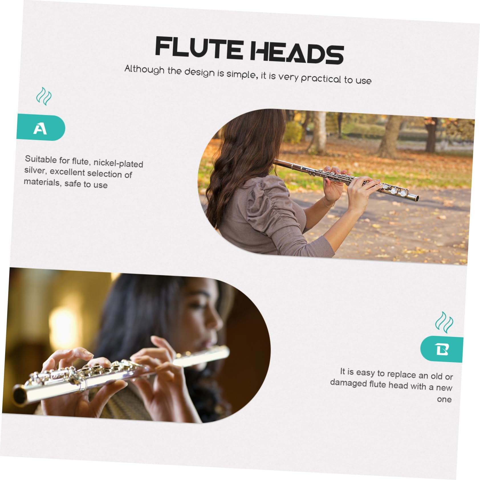 Gatuida Silbernes Flöten Ersatzkopf Mundstück Robustes Flötenzubehör für Querflöte Langlebiges Instrumententeil für Blasinstrumente