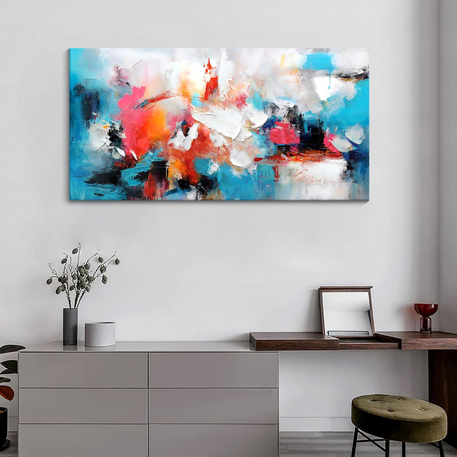 Mofutinpo Abstract Wall Art Canvas Hand-Painted Art in Blue and Pink Office Wall Decor Wall Art for Living Room Paintings for Wall Decorations Modern Wall Decor for Bedrooms, and dining Room 24×48in