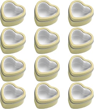 12pcs Heart Shaped Candle Tins, Empty Candle Jars Candle Containers, Metal Cans with Clear Window Lids, Candles Boxes for Thanksgiving, Christmas, New Year, Valentines Day, Mothers Day, Gold1
