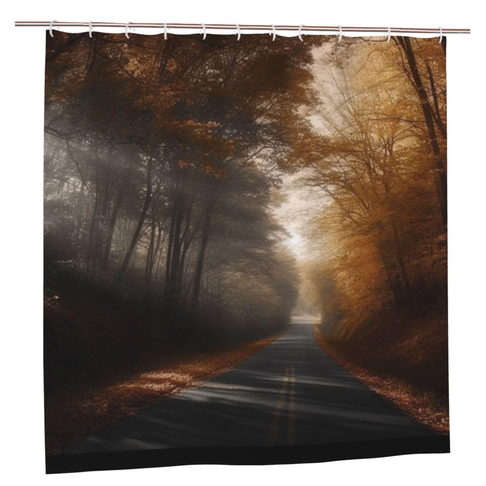 BWWHCCTI Road and Leaves Printed Shower Curtain With 12 Plastic Hooks Opaque Quick Drying Waterproof Shower Curtains Sets For Bathroom 183x183 CM