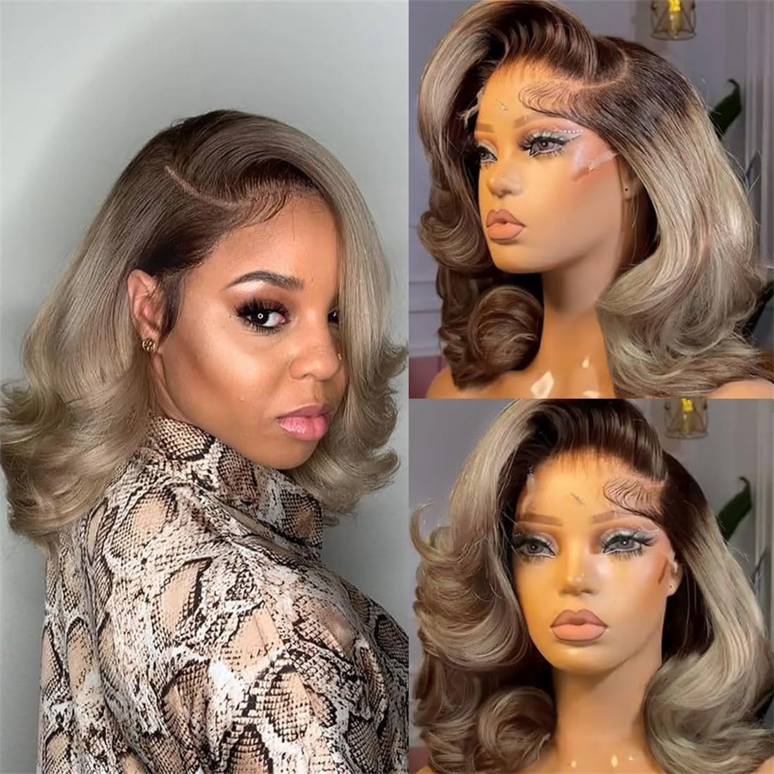 Beautiful Ombre Gray Blonde Wig 22-24 inches Amazon.com : Ombre Ash Gray Blonde Wavy Lace Front Bob Wig  main image 4
